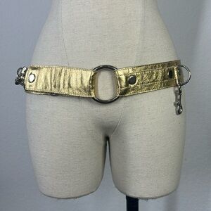 Allison Burns gold metallic adjustable d ring belt with swivel hook clasp